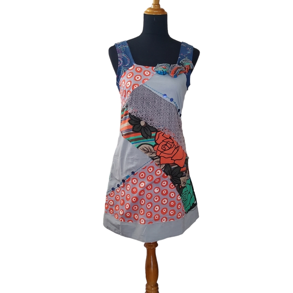 New Lucy & Co. Floral Embroidered Denim Sleeveless Mini Tank Dress M